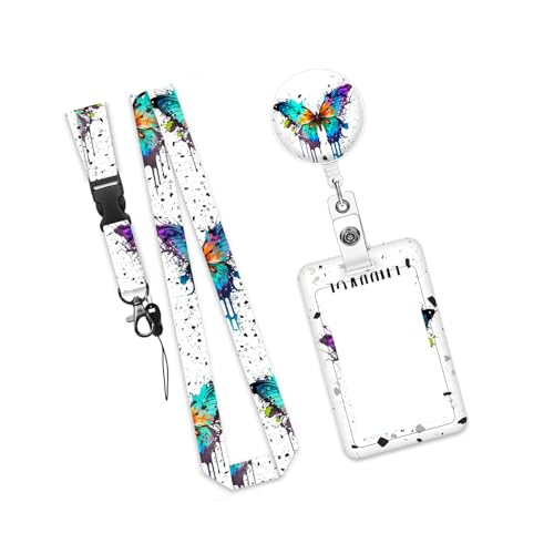 Vertikaler Kartenschutz Und Hals Lanyard Set Butterfly Identity Cards Protector Cessleable ABS Abzeichenhalter Für Den Einziehbaren Kartenhalter Des Büros von THINCAN