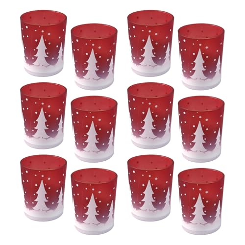 Weihnachtskerzenhalter 12PCS Red Votiv Teelight Cups Mit Weihnachtsbaummuster Für Tisch Mittelstücke Decors Glass Dufts Cups von THINCAN