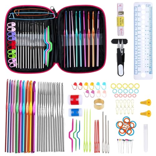 THINTON Häkelnadel Set 100 Stück Häkelnadeln mit Tasche, Ergonomische Häkelnadel Stricknadeln Zubehör 22 Größe 0.6mm-6.5mm Häkelset für Anfänger THINTON Häkelnadel Set 100 Stück Häkelnadeln mit Tasche, Ergonomische Häkelnadel Stricknadeln Zubehör 22 Größe 0.6mm-6.5mm Häkelset für Anfänger von THINTON