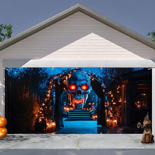 Halloween-Garagentor-Dekorationen "Happy Halloween", Hexentürabdeckung, hängendes Banner, Kessel-Hintergrund, Wandbild für Zuhause, Outdoor, Indoor, Gruselparty, Wand, Fenster, 1,8 x 4 m (at The Gates Halloween-Garagentor-Dekorationen "Happy Halloween", Hexentürabdeckung, hängendes Banner, Kessel-Hintergrund, Wandbild für Zuhause, Outdoor, Indoor, Gruselparty, Wand, Fenster, 1,8 x 4 m (at The Gates von THISFIND