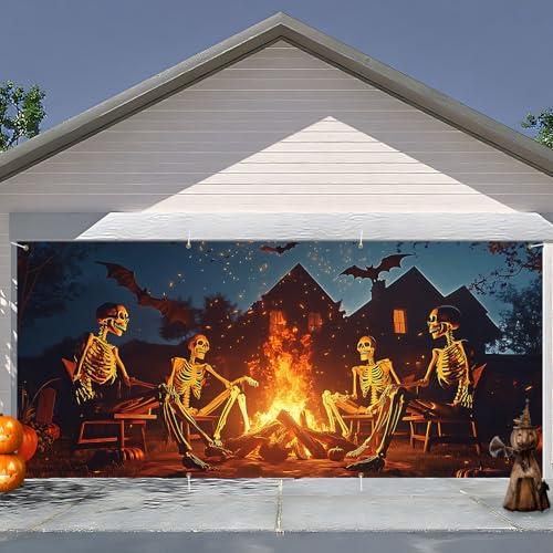Halloween-Garagentor-Dekorationen "Happy Halloween", Hexentürabdeckung, hängendes Banner, Kessel-Hintergrund, Wandbild für Zuhause, Outdoor, Indoor, Gruselparty, Wand, Fenster, 1,8 x 4 m (Lagerfeuer) Halloween-Garagentor-Dekorationen "Happy Halloween", Hexentürabdeckung, hängendes Banner, Kessel-Hintergrund, Wandbild für Zuhause, Outdoor, Indoor, Gruselparty, Wand, Fenster, 1,8 x 4 m (Lagerfeuer) von THISFIND