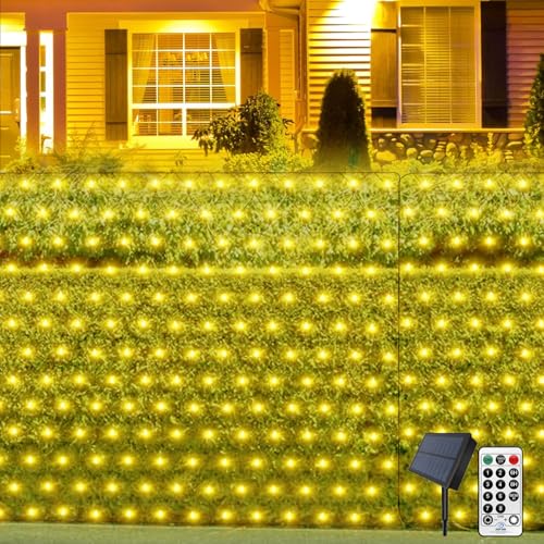 THKFUL Solar Lichternetz Außen für Büsche,6x2M 320LED Groß Solar Lichterkette Netz Lichtervorhang Wasserdicht mit Fernbedienung Timer für Garten Hochzeit Fenster Ostern(warmweiß) von THKFUL