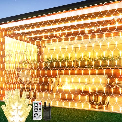 Lichternetz für Außen mit Stecker,3x2M Lichterkette Außen Netz für Büsche,Lichterkette mit Fernbedienung Timer 8 Modi für Gartendekoration(warmweiß) von THKFUL