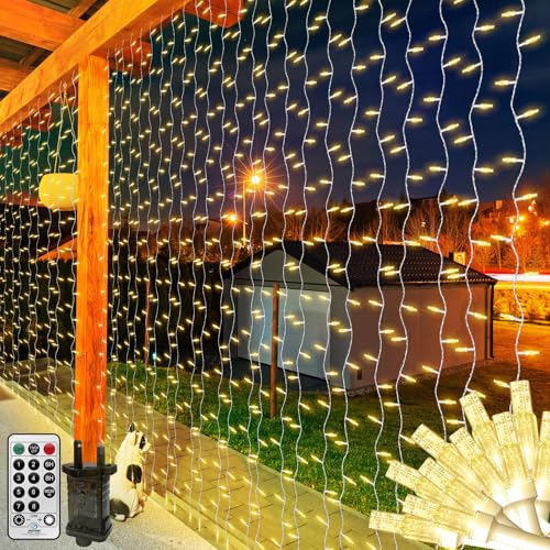 6X2M 408LED Langer Lichtervorhang Innen mit Stecker,Lichterkette Vorhang für Innen Außen,Fenster Lichterkettes Led Vorhang Wasserdichte mit Timer für Zimmer Hochzeit Garten(Warmweiß) von THKFUL