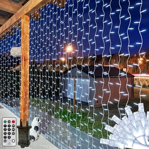 6X2M 408LED Langer Lichtervorhang Innen mit Stecker,Lichterkette Vorhang für Innen Außen,Fenster Lichterkettes Led Vorhang Wasserdichte mit Timer für Zimmer Hochzeit Garten (weiß) von THKFUL