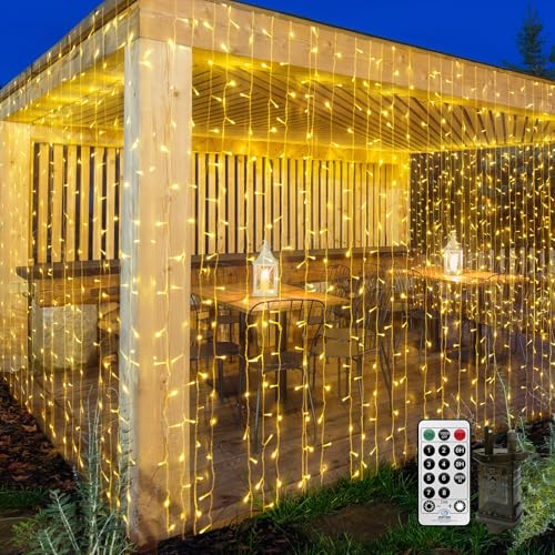 6x3m 600LED Fenster Lichtervorhang mit Stecker-Lichterketten Vorhang Lichterkette Gardine-Innen Lichterkette Wand mit Fernbedienung Timer, Wasserdicht für Zimmer Hochzeit Deko (Warmweiß) von THKFUL