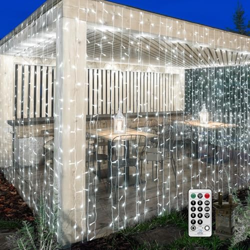Lichtervorhang Innen mit Stecker,6x3m 600 LED Lichterketten Vorhang Lichterkette Gardine, Lichterkette Wand mit Fernbedienung Timer, Wasserdicht Led Vorhang für Zimmer Party Hochzeit Deko(weiß) von THKFUL