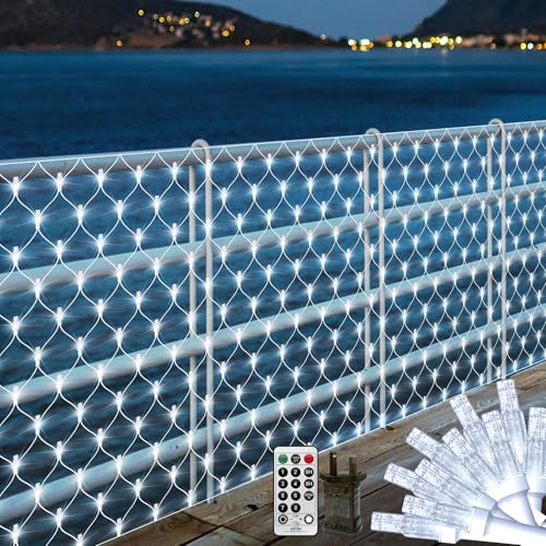 Lichternetz für Außen,6x3M 408LED Netzlichter lichternetz Kristall,Gartenbaumlichterkette Außen Lichterkette Wasserdichte mit Timer für Büsche Garten Zaun Ostern(weiß) von THKFUL