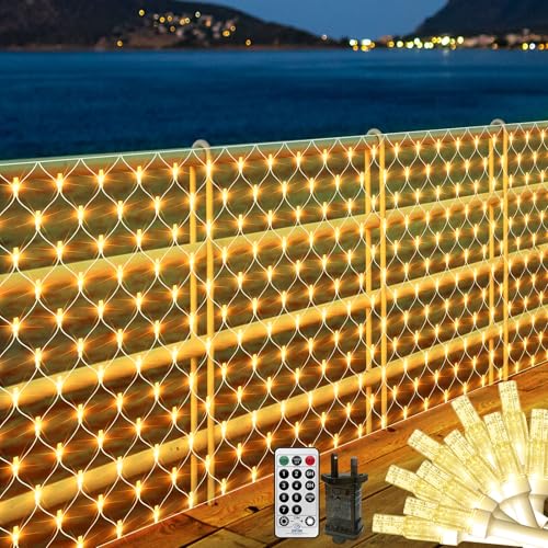 THKFUL 6x3M Lichternetz für Außen, Netzlichter lichternetz Kristall 408LED Gartenbaumlichterkette Außen Lichterkette Wasserdichte mit Timer für Zaun, Hinterhof,St patricks day(Warmweiß) von THKFUL