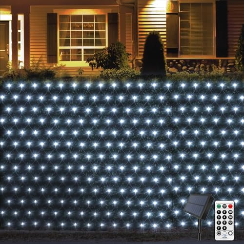THKFUL Solar Lichternetz Außen für Büsche,6x2M 320 LED Solar Lichterkette Netz Lichtervorhang Wasserdicht mit Fernbedienung Timer für Garten Hochzeit Fenster Ostern(weiß) von THKFUL
