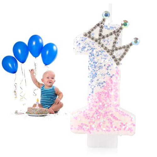 Geburtstagskerze 1, Kerze 1. geburtstag pink silberne Zahlenkerze mit kleiner Krone für Mädchen hochwertige Tortendeko 1. Geburtstag Glitzerkerze für Kuchen Party Dekoration Stearin Kerze 7.5 cm Geburtstagskerze 1, Kerze 1. geburtstag pink silberne Zahlenkerze mit kleiner Krone für Mädchen hochwertige Tortendeko 1. Geburtstag Glitzerkerze für Kuchen Party Dekoration Stearin Kerze 7.5 cm von THKO