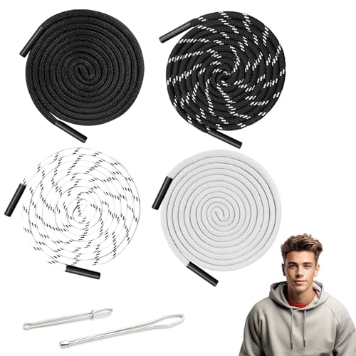 Kordel für Jogginghose, 4pcs Kordel für Hoodie 140cm Ersatz Kordelzug mit Kordelenden aus Copper Hosenband mit 2 Einfädler Kordel Aus Nylon Kordelband Grau Schwarz Weiß für Sporthosen Sweatshirts Kordel für Jogginghose, 4pcs Kordel für Hoodie 140cm Ersatz Kordelzug mit Kordelenden aus Copper Hosenband mit 2 Einfädler Kordel Aus Nylon Kordelband Grau Schwarz Weiß für Sporthosen Sweatshirts von THKO