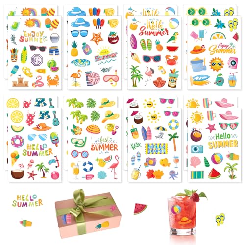 Sticker Fotoalbum, Sommer Hawaii Tropen Strand Aufkleber Set 16 Stück für Scrapbooking Fotoalbum Urlaubserinnerungen Sommer Dekoration Scrapbook Set Aufkleber von THKO