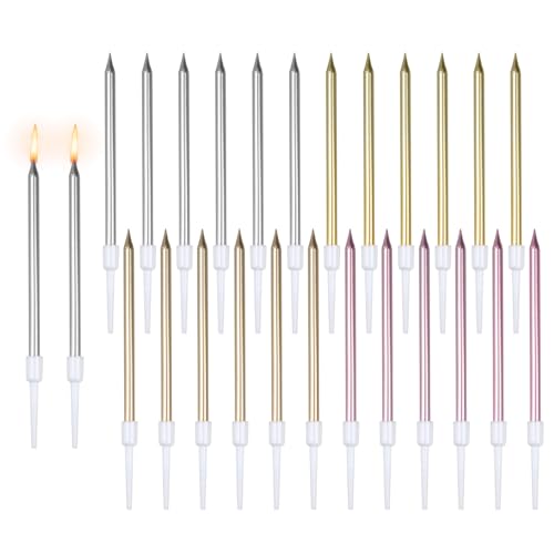 THKO Geburtstagskerzen Lange 24 Pcs: Metallisch Kuchenkerze Geburtstag Mehrfarbig - Kerzen Geburtstag Erwachsene - Geburtstagskerzen Kinder - Birthday Candles Gold/Rosegold/Silber/Champagner THKO Geburtstagskerzen Lange 24 Pcs: Metallisch Kuchenkerze Geburtstag Mehrfarbig - Kerzen Geburtstag Erwachsene - Geburtstagskerzen Kinder - Birthday Candles Gold/Rosegold/Silber/Champagner von THKO