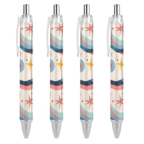 THKVSV Abstrakter geometrischer geometrischer niedlicher einziehbarer Kugelschreiber, feine Spitze, 0,5 mm, runder Schaft, 4 Stück, Büro von THKVSV