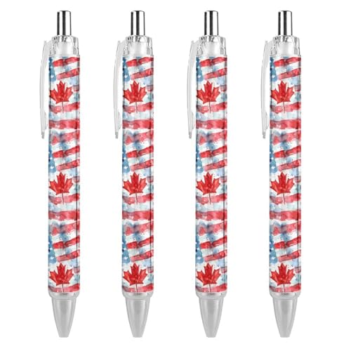 THKVSV Aquarell-Kugelschreiber, Motiv: US-Kanada-Flagge, gemustert, einziehbar, rund, feine Spitze, 0,5 mm, 4 Stück THKVSV Aquarell-Kugelschreiber, Motiv: US-Kanada-Flagge, gemustert, einziehbar, rund, feine Spitze, 0,5 mm, 4 Stück von THKVSV