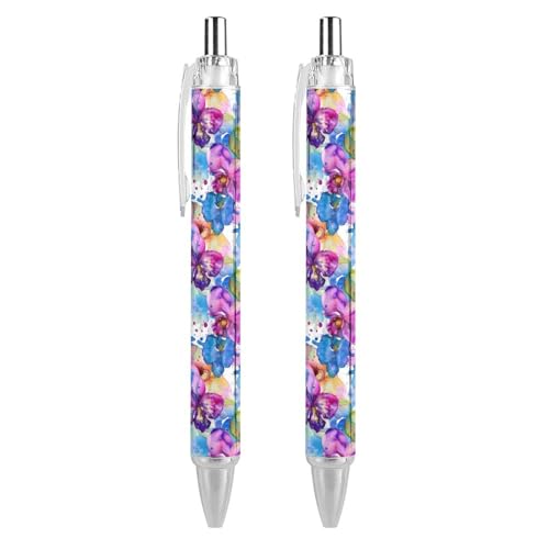 THKVSV Aquarell-Kugelschreiber mit Orchideen-Blumenmuster, einziehbar, rund, feine Spitze, 0,5 mm, 4 Stück von THKVSV