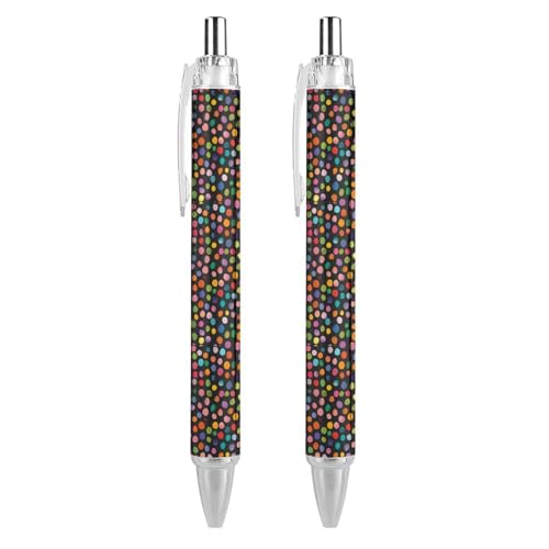 THKVSV Bunte Punkte, Kugelschreiber, gemustert, einziehbar, schwarz, runder Schaft, feine Spitze, 0,5 mm, 4 Stück von THKVSV