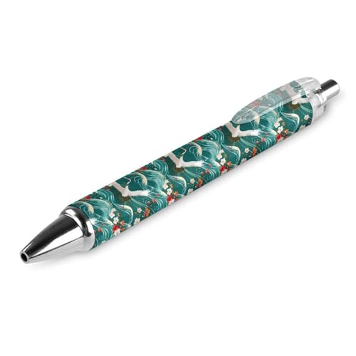 THKVSV Japanischer Kugelschreiber mit Kranichvögeln und Kirschblumen, gemustert, einziehbar, rund, feine Spitze, 0,5 mm, 4 Stück von THKVSV