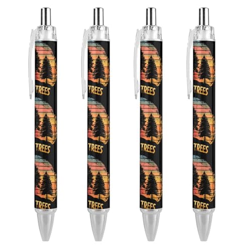 THKVSV Kugelschreiber im Vintage-Stil, Motiv: Sonnenuntergang, Pflanzen, Bäume, gemustert, einziehbar, rund, feine Spitze, 0,5 mm, 4 Stück THKVSV Kugelschreiber im Vintage-Stil, Motiv: Sonnenuntergang, Pflanzen, Bäume, gemustert, einziehbar, rund, feine Spitze, 0,5 mm, 4 Stück von THKVSV