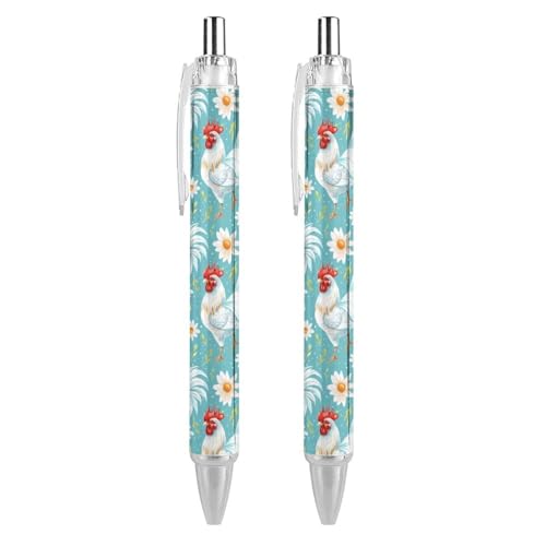 THKVSV Kugelschreiber mit Hahn-Blumenmuster, einziehbarer Kugelschreiber, Arbeitsstift, Rollkugelschreiber für Büro, Schule, Zubehör, 2 Stück THKVSV Kugelschreiber mit Hahn-Blumenmuster, einziehbarer Kugelschreiber, Arbeitsstift, Rollkugelschreiber für Büro, Schule, Zubehör, 2 Stück von THKVSV