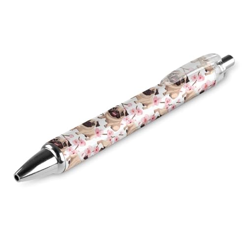 THKVSV Kugelschreiber mit Kirschblüten und Mops-Motiv, einziehbarer Kugelschreiber, Arbeitsstift, Rollkugelschreiber für Büro, Schule, Zubehör, 1 Stück THKVSV Kugelschreiber mit Kirschblüten und Mops-Motiv, einziehbarer Kugelschreiber, Arbeitsstift, Rollkugelschreiber für Büro, Schule, Zubehör, 1 Stück von THKVSV
