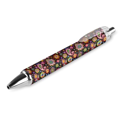 THKVSV Kugelschreiber mit Paisleymuster, einziehbar, rund, feine Spitze, 0,5 mm, Schwarz, 4 Stück von THKVSV