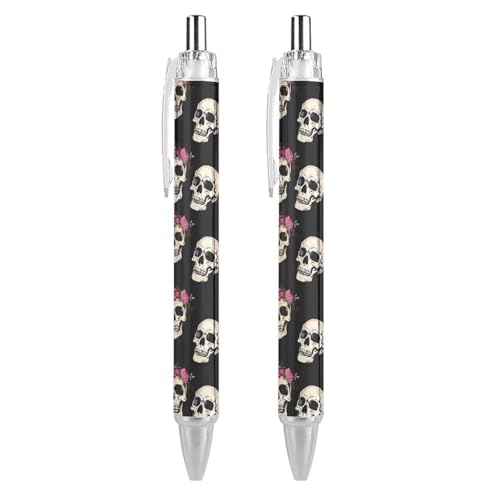 THKVSV Kugelschreiber mit Totenkopf-Motiv, einziehbarer Kugelschreiber, Arbeitsstift, Rollkugelschreiber für Büro, Schule, Zubehör, 2 Stück THKVSV Kugelschreiber mit Totenkopf-Motiv, einziehbarer Kugelschreiber, Arbeitsstift, Rollkugelschreiber für Büro, Schule, Zubehör, 2 Stück von THKVSV