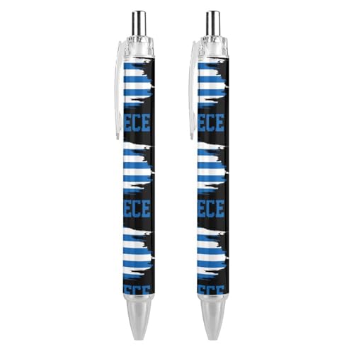 THKVSV Kugelschreiber mit griechischer Flagge, gemustert, einziehbar, rund, feine Spitze, 0,5 mm, 4 Stück von THKVSV