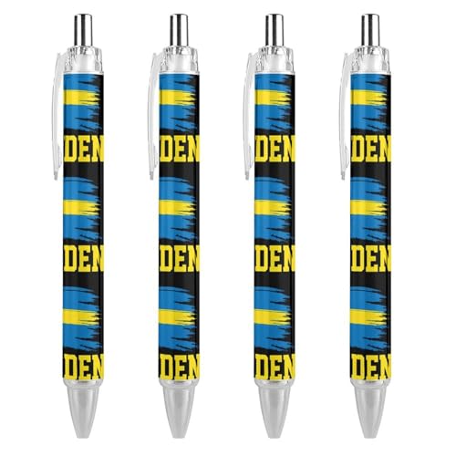 THKVSV Kugelschreiber mit schwedischer Flagge, gemustert, einziehbar, rund, feine Spitze, 0,5 mm, 4 Stück THKVSV Kugelschreiber mit schwedischer Flagge, gemustert, einziehbar, rund, feine Spitze, 0,5 mm, 4 Stück von THKVSV