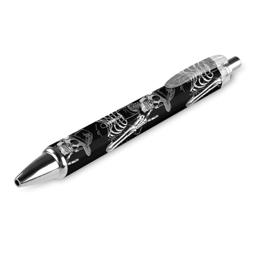 THKVSV Lustiger Totenkopf-Skelett-Kugelschreiber, gemustert, einziehbar, schwarz, runder Schaft, feine Spitze, 0,5 mm, 4 Stück von THKVSV