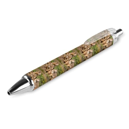THKVSV Niedlicher Präriehund-Kugelschreiber, gemustert, einziehbar, schwarz, runder Schaft, feine Spitze, 0,5 mm, 4 Stück von THKVSV