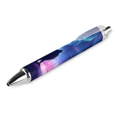 THKVSV Northern Lights Wolf Kugelschreiber, einziehbarer Kugelschreiber, Arbeitsstift, Rollkugelschreiber für Büro, Schulbedarf, 1 Stück von THKVSV