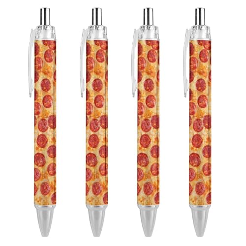THKVSV Pepperoni Kugelschreiber mit Pizza-Druck, für Damen und Herren, 0,5 mm, feine einziehbare Kugelschreiber, 4 Stück THKVSV Pepperoni Kugelschreiber mit Pizza-Druck, für Damen und Herren, 0,5 mm, feine einziehbare Kugelschreiber, 4 Stück von THKVSV