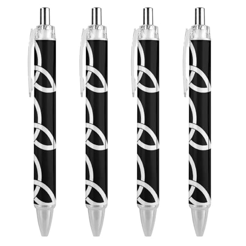 THKVSV Triquetra Kugelschreiber, gemustert, einziehbar, schwarz, runder Schaft, feine Spitze, 0,5 mm, 4 Stück von THKVSV
