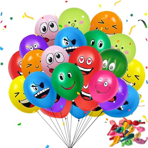 100 Stück Luftballon Smiley, 12 Zoll Emotion Serie Latex Luftballons, Bunt Party Luftballons, Niedlich Lustig Luftballons für Kinder, Latex Luftballons mit Verschiedene Gesichter für Geburtstag Deko von THMSLYN