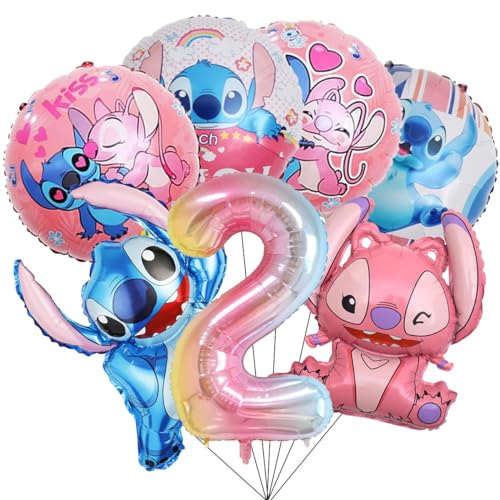 Geburtstag Party Set, 7 Stück Cartoon Geburtstag Luftballons, Folienballon Deko 2 Jahre, Kinder Geburtstag Luftballons Dekoration, Geburtstagsdeko für Jungen Mädchen von THMSLYN