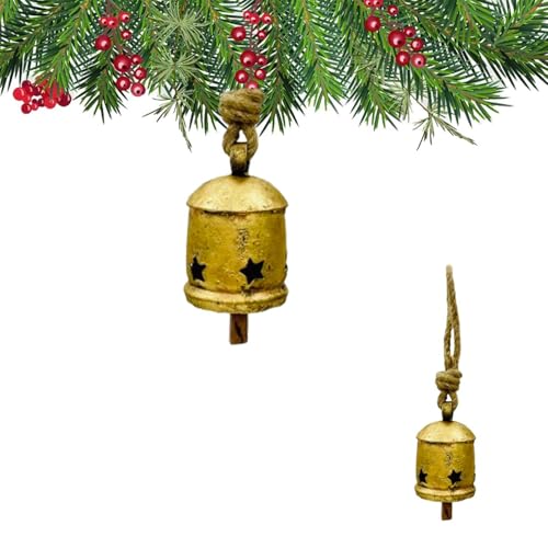 Rustikale goldene Metallglocken mit Sternausschnitten Handgefertigte Bauernhaus-Weihnachtsschmuck mit Juteseil, perfekt für Urlaubsdekoration, drinnen (antike Trommel (2,5 x 2,5 x 4) von THOR INSTRUMENTS
