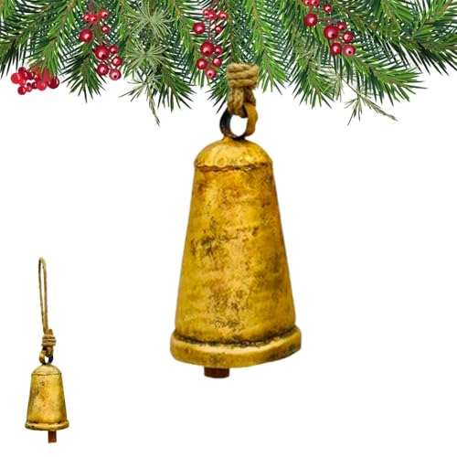 Rustikale goldfarbene Metallglocken mit Sternausschnitten, handgefertigt, Bauernhaus-Weihnachtsschmuck mit Juteseil, perfekt für Urlaubsdekoration, Innenbereich, Kegelglocke (7,6 x 7,6 x 14,9 cm) von THOR INSTRUMENTS