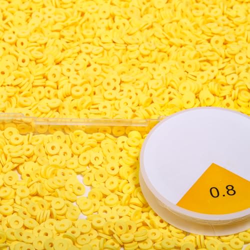 Threle 4000 Stück gelbe Tonperlen, Armbandherstellung, flache Perlen für Armbänder, Abstandshalter, Polymer-Heishi-Perlen für Schmuckherstellung, Handwerk von THRELE