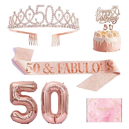 50. Geburtstag Dekorationen Frauen, 50. Geburtstag Tiara, Schärpe, Ballon, Kerzen und Tortenaufsatz für 50 Jahre alte Geburtstagsparty Dekoration und Zubehör mit Geschenk-Box, 5 Stück 50. Geburtstag Dekorationen Frauen, 50. Geburtstag Tiara, Schärpe, Ballon, Kerzen und Tortenaufsatz für 50 Jahre alte Geburtstagsparty Dekoration und Zubehör mit Geschenk-Box, 5 Stück von THSZHJT