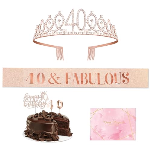 Dekoration zum 40. Geburtstag, Roségold, Krone zum 40. Geburtstag, Schärpe, Kuchendekoration, Kerzen, Partygeschenke für Frauen zum 40. Geburtstag, Geschenke zum 40. Geburtstag Dekoration zum 40. Geburtstag, Roségold, Krone zum 40. Geburtstag, Schärpe, Kuchendekoration, Kerzen, Partygeschenke für Frauen zum 40. Geburtstag, Geschenke zum 40. Geburtstag von THSZHJT