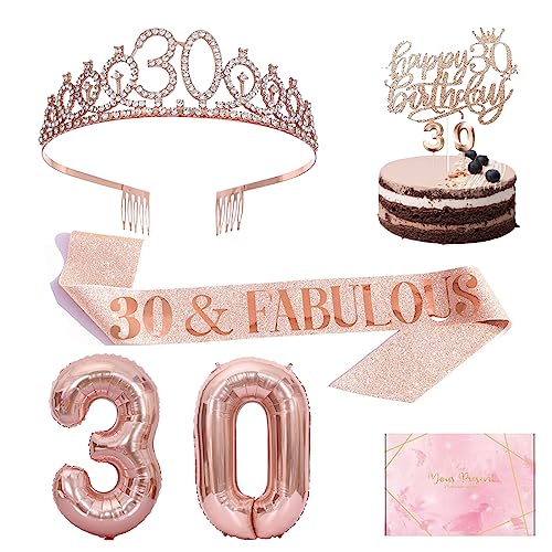 Geschenk zum 30. Geburtstag für Frauen, 30. Geburtstag Tiara, Schärpe, Luftballons, Kerzen, Tortenaufsatz für 30 Jahre alte, rotgoldene Geburtstagsparty-Dekoration und Zubehör mit Geschenk-Box, 5 Geschenk zum 30. Geburtstag für Frauen, 30. Geburtstag Tiara, Schärpe, Luftballons, Kerzen, Tortenaufsatz für 30 Jahre alte, rotgoldene Geburtstagsparty-Dekoration und Zubehör mit Geschenk-Box, 5 von THSZHJT