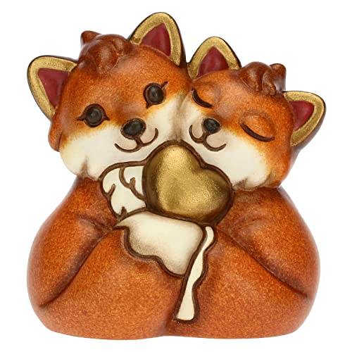 THUN, Handverziertes Gastgeschenk aus Keramik mit konischem Paar Fuchs und goldenem Herz, Symbol der Liebe, Linie Bonboniere, 4,7 x 3,5 x 5 cm H von THUN