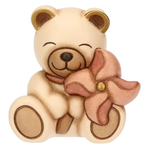 THUN - Teddy mit rosa Windrad - Keramik - Kollektion Bonboniere - 5,2 x 4,1 x 5,2 cm von THUN