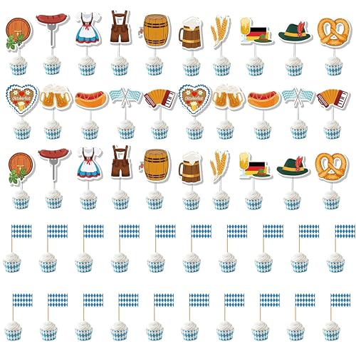THXFUNAREA 50 Stück Oktoberfest Cupcake Topper, Deutsche Bierfest Dessert Dekoration, Oktobertfest Tortendeko, Bayerische Party Accessoire, Ideal für Bierfest und Partys THXFUNAREA 50 Stück Oktoberfest Cupcake Topper, Deutsche Bierfest Dessert Dekoration, Oktobertfest Tortendeko, Bayerische Party Accessoire, Ideal für Bierfest und Partys von THXFUNAREA