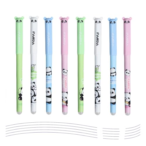 THXFUNAREA 8 Stück Radierbarer Kugelschreiber,Cartoon Panda Stift Radierbar,Erasable Pen,Löschbaren Gelstiften für Kinder Studenten Schule Büro (Blaue Tinte) von THXFUNAREA