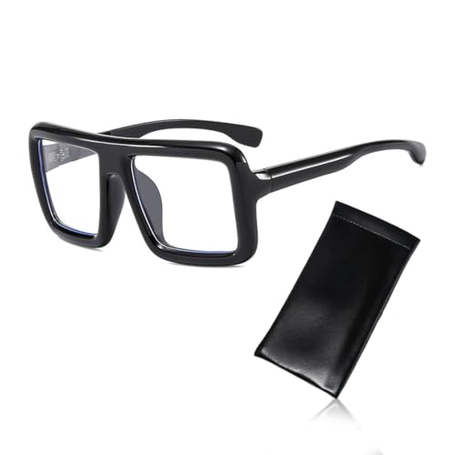 THXFUNAREA Übergroße Brille, Retro-Brille mit großem Rahmen, dicker schwarzer Rahmen, klare Gläser, quadratische Brille, Mode- und Kostümzubehör, klassische Kunstbrille, Nerd-Spaßbrille (schwarz) THXFUNAREA Übergroße Brille, Retro-Brille mit großem Rahmen, dicker schwarzer Rahmen, klare Gläser, quadratische Brille, Mode- und Kostümzubehör, klassische Kunstbrille, Nerd-Spaßbrille (schwarz) von THXFUNAREA