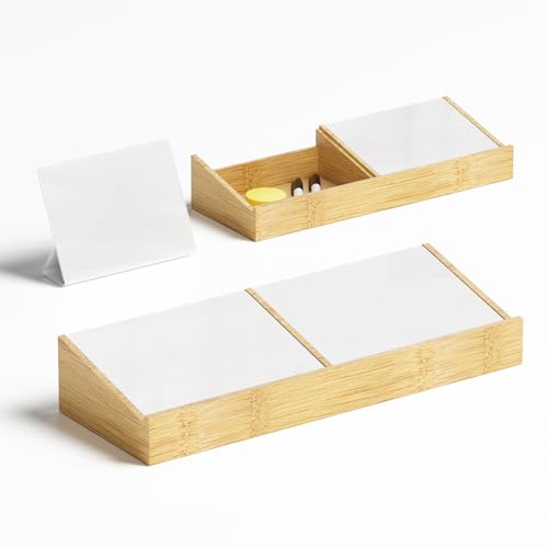 THYGIFTREE Kleines Glas-Whiteboard mit Holz-Organizer für Bürozubehör, Zuhause, Schulbedarf, Marker und Radiergummi im Lieferumfang enthalten von THYGIFTREE