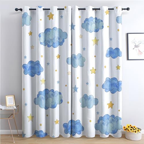 THYUNQ Vorhänge Wolken Sterne Motiv, Vorhang Blickdicht Verdunklungsvorhänge Thermovorhang mit Ösen, Gardinen Wohnzimmer Schlafzimmer Fenster, 2er Set Curtains, H 300 x B 140 cm THYUNQ Vorhänge Wolken Sterne Motiv, Vorhang Blickdicht Verdunklungsvorhänge Thermovorhang mit Ösen, Gardinen Wohnzimmer Schlafzimmer Fenster, 2er Set Curtains, H 300 x B 140 cm von THYUNQ